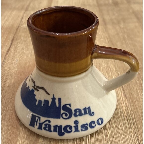 VINTAGE San Francisco Golden Gate Wide Bottom No Spill Coffee Tea Mug Cup SNCO - Picture 1 of 3